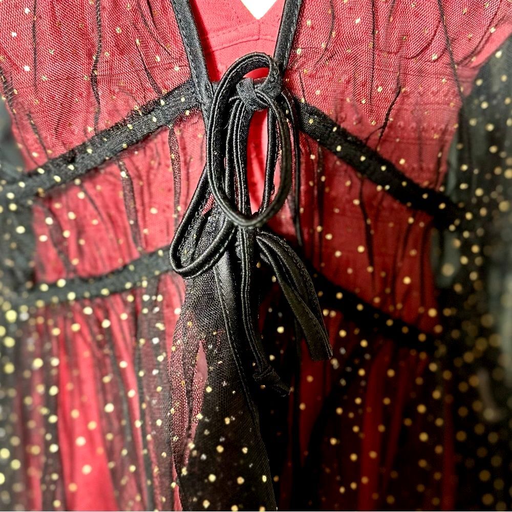 🌟 Hesperus Mesh Gold Micro Dot Peplum Blouse Cardigan Jacket Sz L/XL - Picture 6 of 8